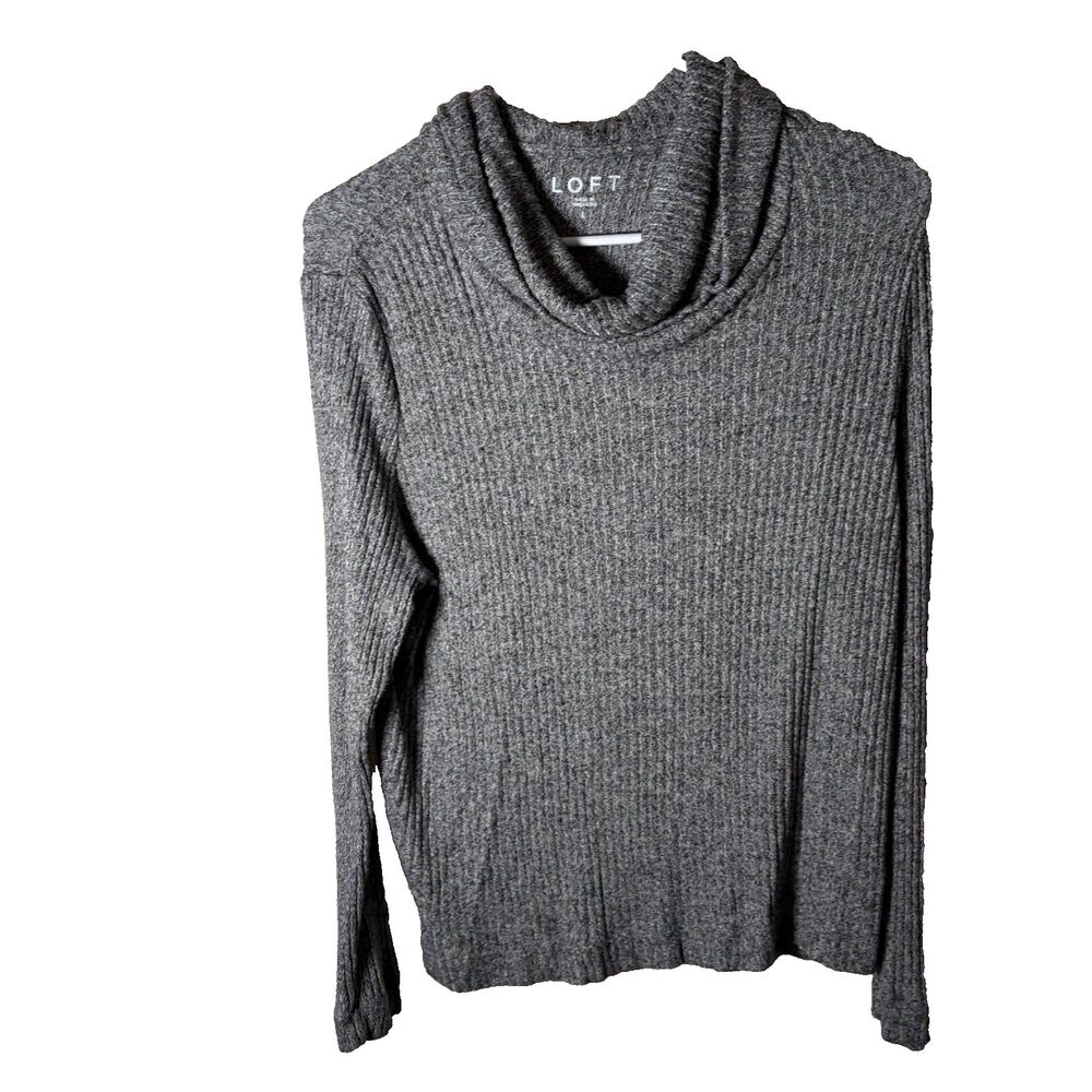 Loft Blouse Women's Large Gray Cowl Neck Pullover Ribbed Knit Casual